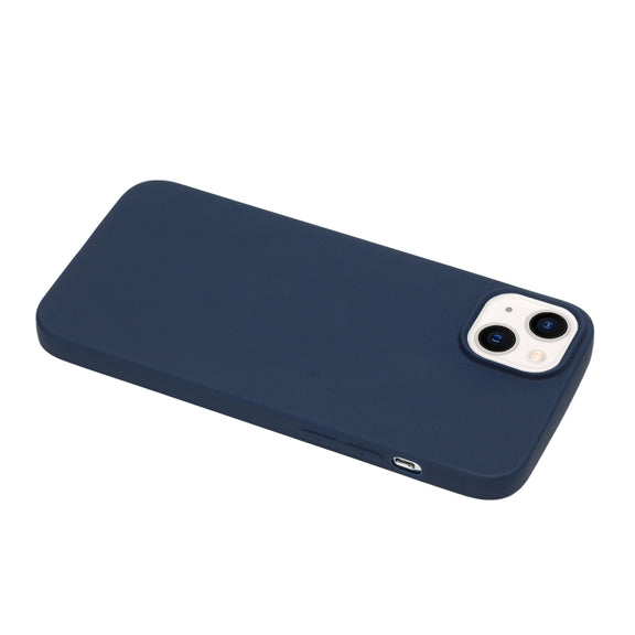 For iPhone 14 Plus Solid Color Frosted Silicone Phone Case(Navy Blue)