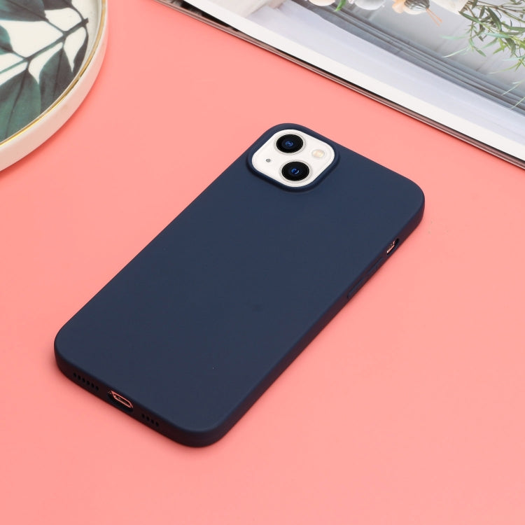 For iPhone 14 Plus Solid Color Frosted Silicone Phone Case(Navy Blue)