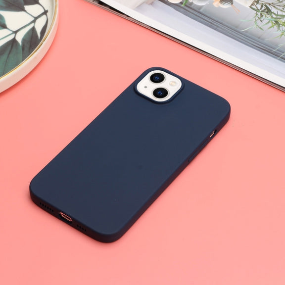 For iPhone 14 Plus Solid Color Frosted Silicone Phone Case(Navy Blue)