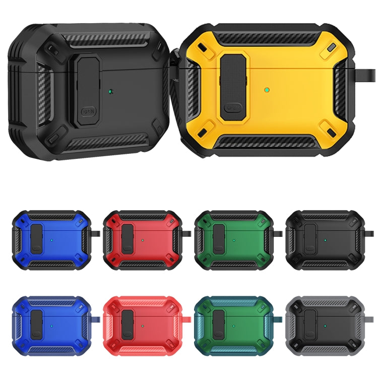 For AirPods Pro 2 Shield Shockproof Earphone Protective Case with Hook(Black Yellow)