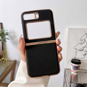 For Motorola Moto Razr 2022 Genuine Leather Luolai Series Nano Plating Phone Case(Black)