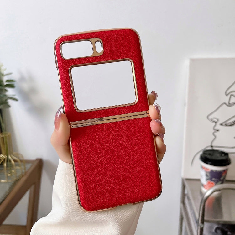 For Motorola Moto Razr 2022 Genuine Leather Luolai Series Nano Plating Phone Case(Red)