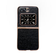 For Motorola Moto Razr 2022 Genuine Leather Ostrich Texture Nano Plating Phone Case(Black)