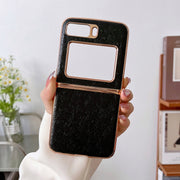 For Motorola Moto Razr 2022 Genuine Leather Ostrich Texture Nano Plating Phone Case(Black)