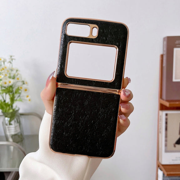 For Motorola Moto Razr 2022 Genuine Leather Ostrich Texture Nano Plating Phone Case(Black)