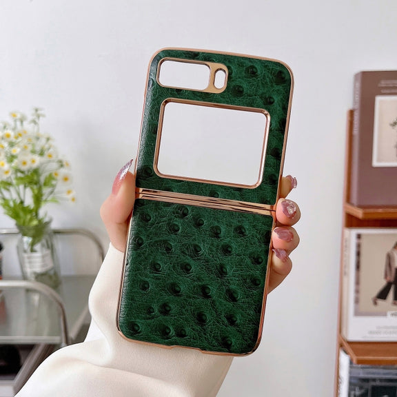 For Motorola Moto Razr 2022 Genuine Leather Ostrich Texture Nano Plating Phone Case(Green)