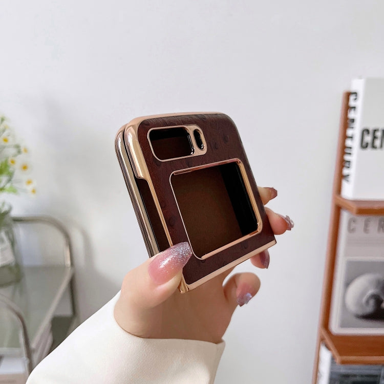 For Motorola Moto Razr 2022 Genuine Leather Ostrich Texture Nano Plating Phone Case(Black)