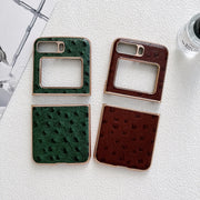 For Motorola Moto Razr 2022 Genuine Leather Ostrich Texture Nano Plating Phone Case(Blue)