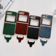 For Motorola Moto Razr 2022 Genuine Leather Ostrich Texture Nano Plating Phone Case(Blue)