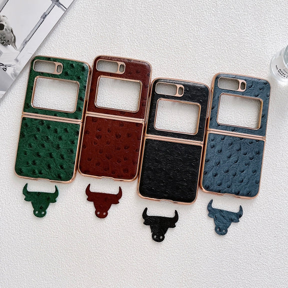 For Motorola Moto Razr 2022 Genuine Leather Ostrich Texture Nano Plating Phone Case(Black)