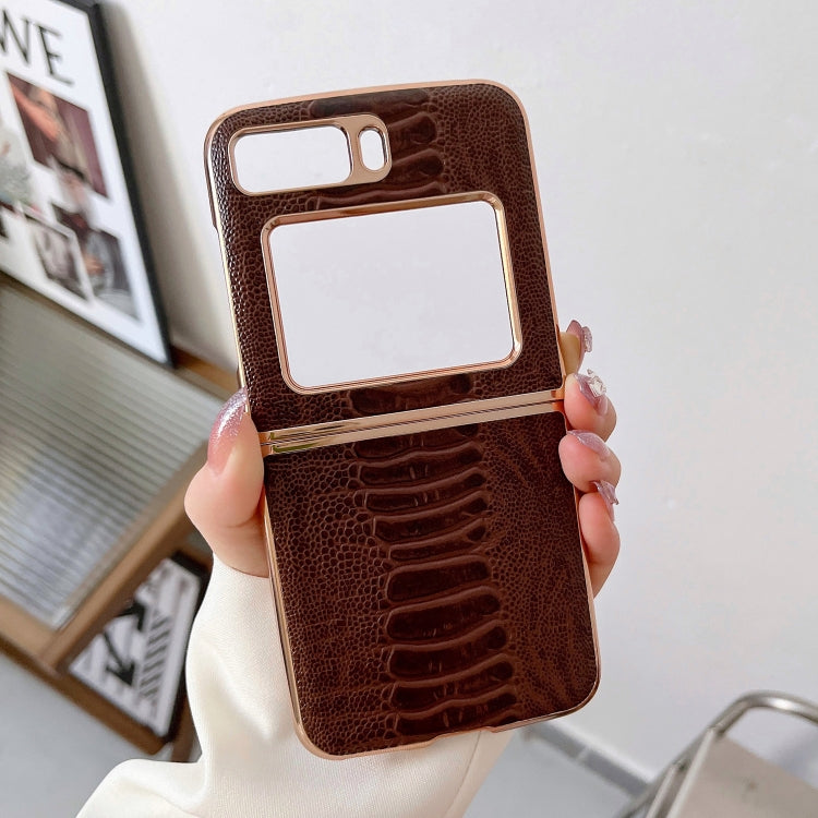 For Motorola Moto Razr 2022 Genuine Leather Weilai Series Nano Plating Phone Case(Coffee)