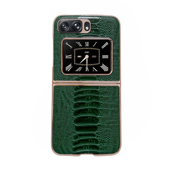 For Motorola Moto Razr 2022 Genuine Leather Weilai Series Nano Plating Phone Case(Green)