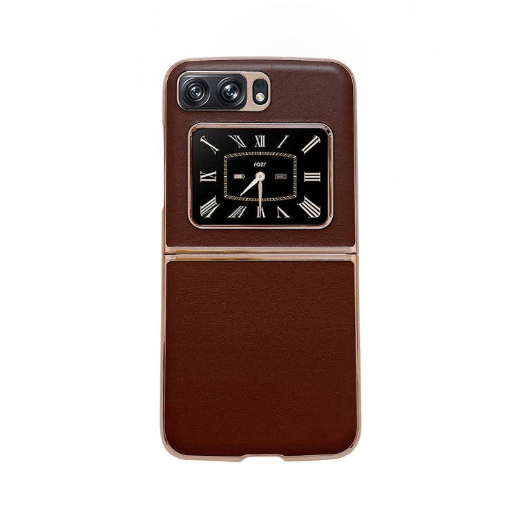 For Motorola Moto Razr 2022 Genuine Leather Xiaoya Series Nano Plating Phone Case(Coffee)