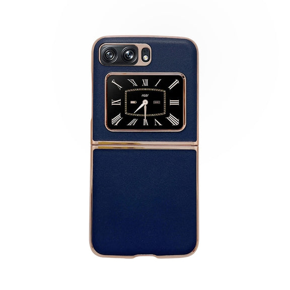 For Motorola Moto Razr 2022 Genuine Leather Xiaoya Series Nano Plating Phone Case(Blue)