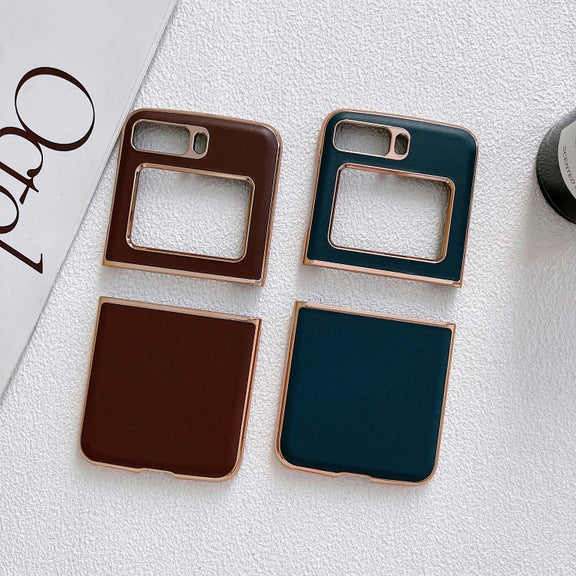 For Motorola Moto Razr 2022 Genuine Leather Xiaoya Series Nano Plating Phone Case(Blue)