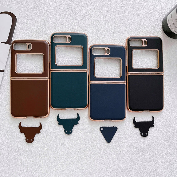 For Motorola Moto Razr 2022 Genuine Leather Xiaoya Series Nano Plating Phone Case(Blue)