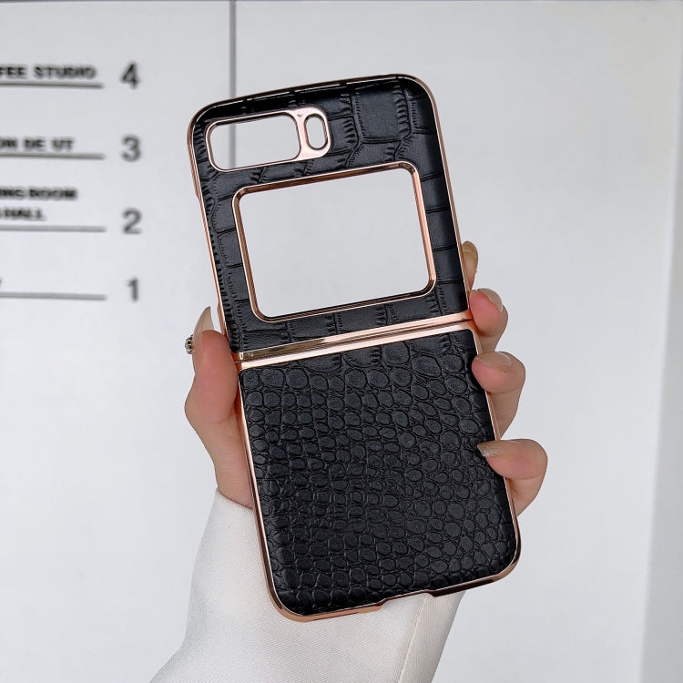 For Motorola Moto Razr 2022 Crocodile Texture Genuine Leather Nano Electroplating Phone Case(Black)