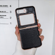 For Motorola Moto Razr 2022 Crocodile Texture Genuine Leather Nano Electroplating Phone Case(Black)