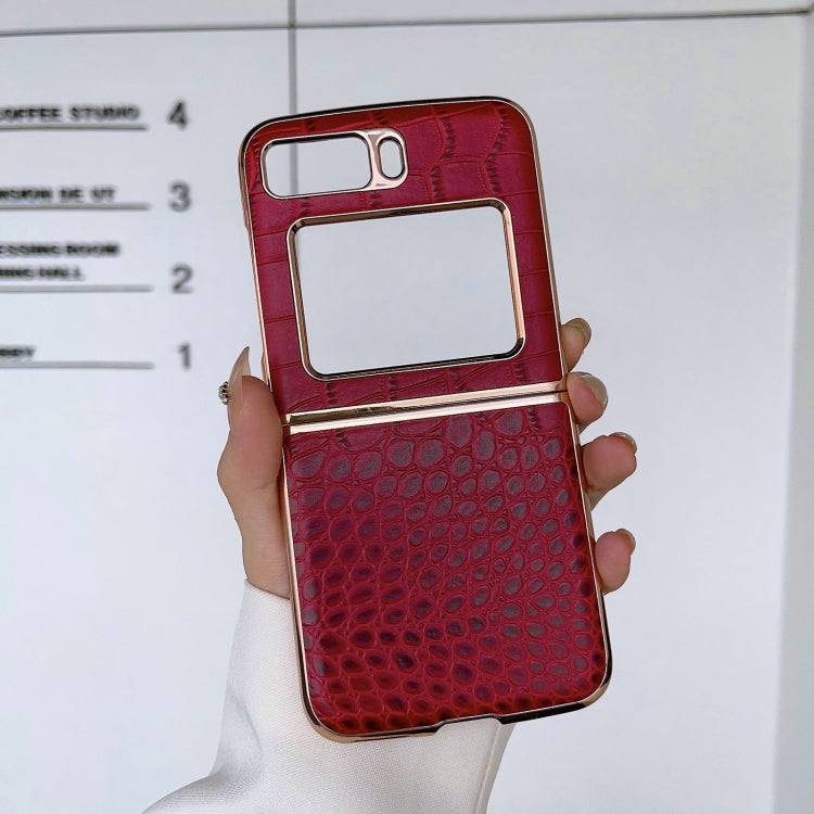 For Motorola Moto Razr 2022 Crocodile Texture Genuine Leather Nano Electroplating Phone Case(Red)