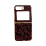 For Motorola Moto Razr 2022 Crocodile Texture Genuine Leather Nano Electroplating Phone Case(Coffee)