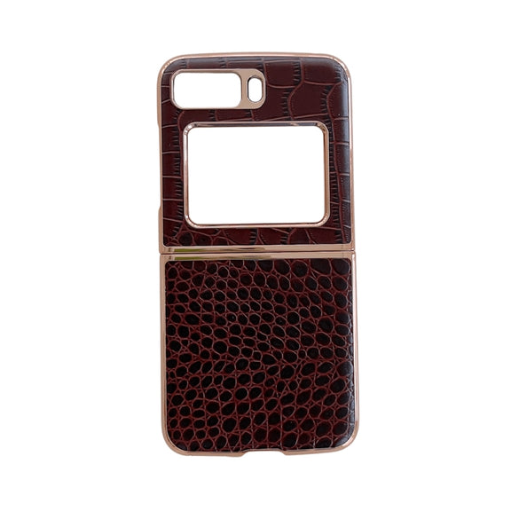 For Motorola Moto Razr 2022 Crocodile Texture Genuine Leather Nano Electroplating Phone Case(Coffee)