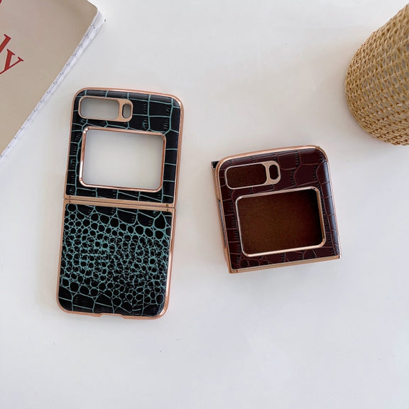 For Motorola Moto Razr 2022 Crocodile Texture Genuine Leather Nano Electroplating Phone Case(Red)