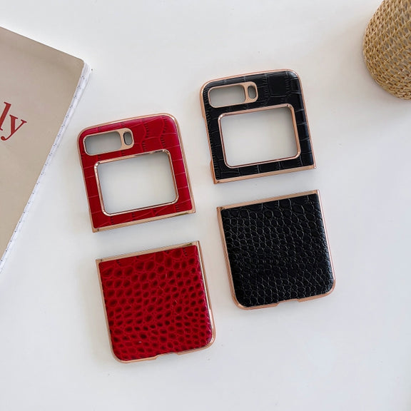 For Motorola Moto Razr 2022 Crocodile Texture Genuine Leather Nano Electroplating Phone Case(Red)