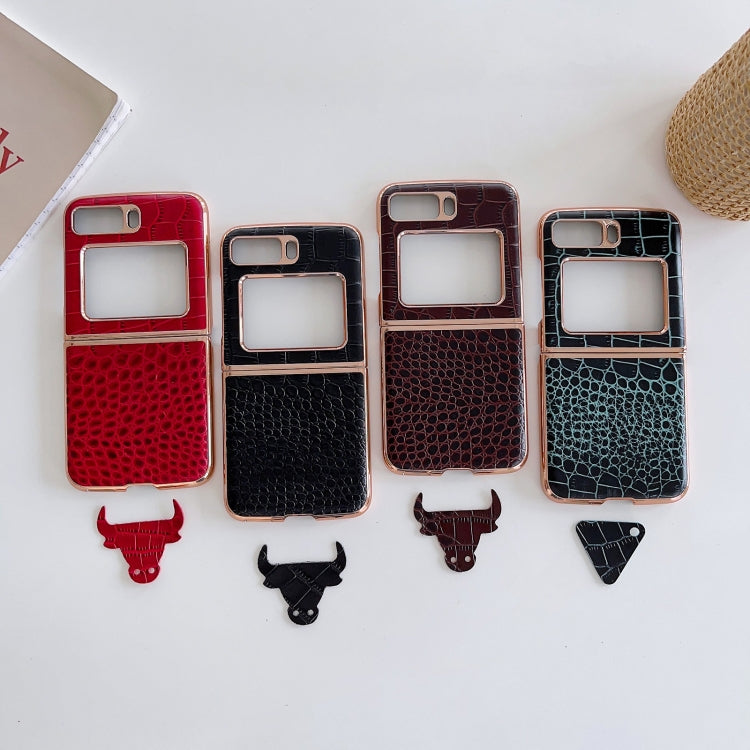 For Motorola Moto Razr 2022 Crocodile Texture Genuine Leather Nano Electroplating Phone Case(Red)