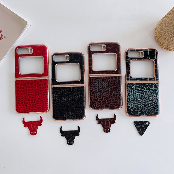 For Motorola Moto Razr 2022 Crocodile Texture Genuine Leather Nano Electroplating Phone Case(Black)