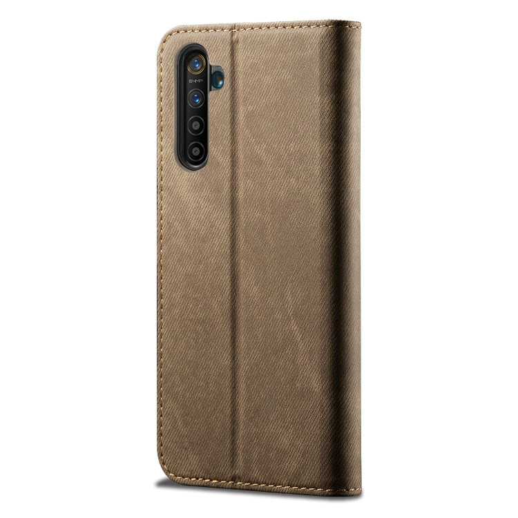 For OPPO Realme 6 Pro Denim Texture Casual Style Horizontal Flip Leather Case with Holder & Card Slots & Wallet(Khaki)