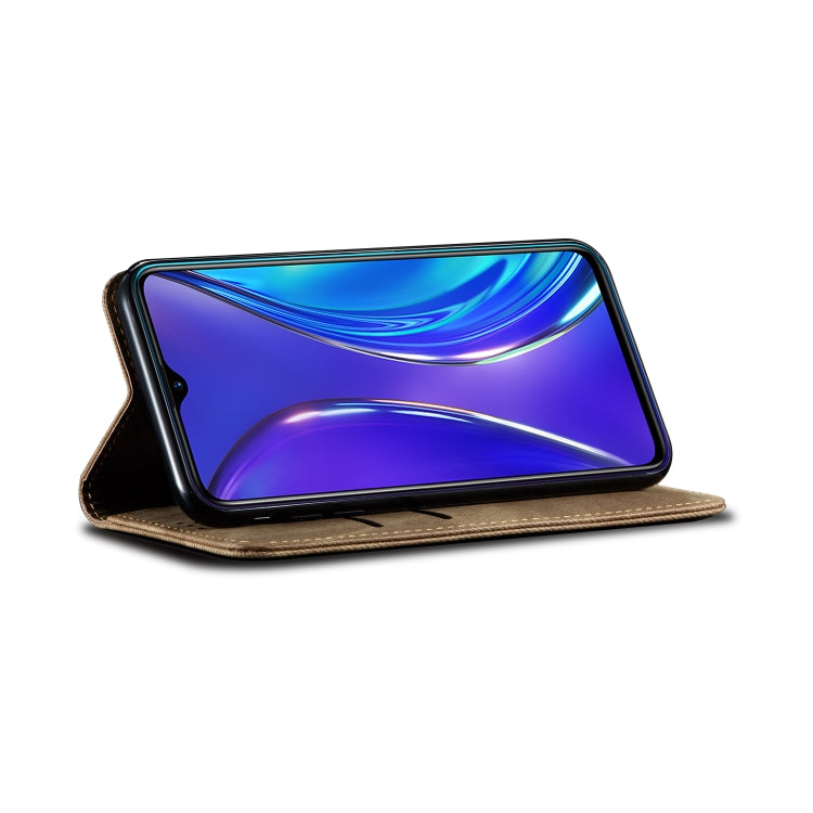 For OPPO Realme 6 Pro Denim Texture Casual Style Horizontal Flip Leather Case with Holder & Card Slots & Wallet(Khaki)