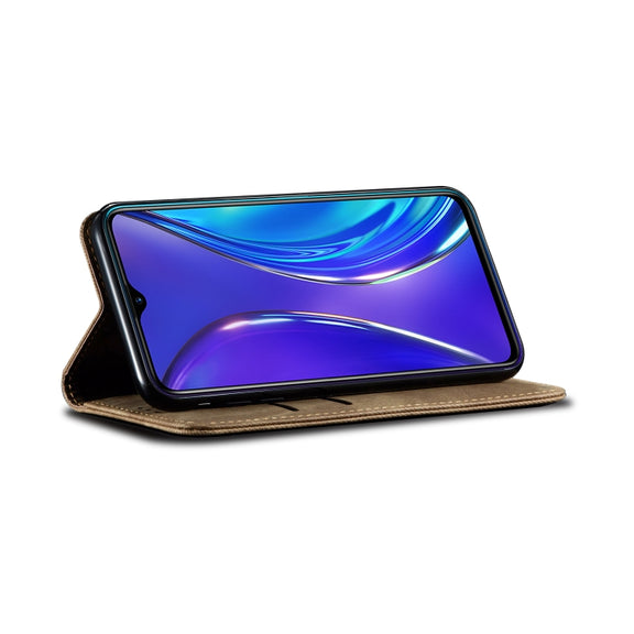 For OPPO Realme 6 Pro Denim Texture Casual Style Horizontal Flip Leather Case with Holder & Card Slots & Wallet(Khaki)