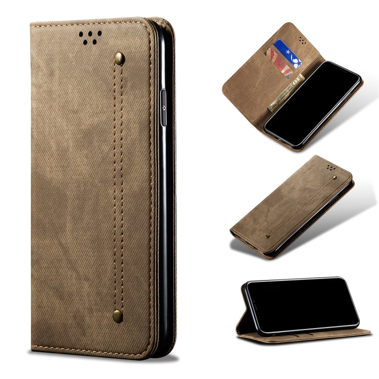 For OPPO Realme 6 Pro Denim Texture Casual Style Horizontal Flip Leather Case with Holder & Card Slots & Wallet(Khaki)