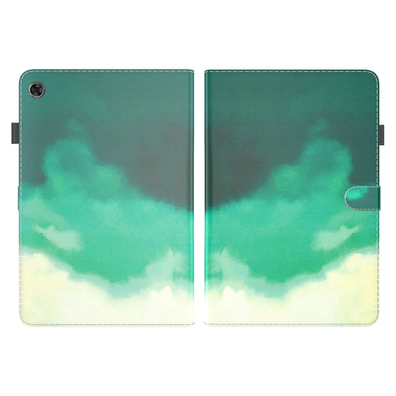 For Lenovo Tab M7 3rd Gen Watercolor Pattern Flip Leather Tablet Case(Cyan Green)