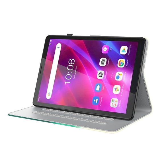 For Lenovo Tab M7 3rd Gen Watercolor Pattern Flip Leather Tablet Case(Cyan Green)