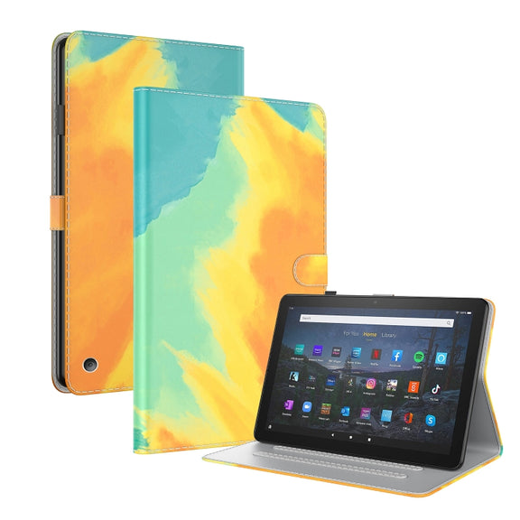 For Amazon Kindle Fire 7 2022 Watercolor Pattern Flip Leather Tablet Case(Autumn Leaves)