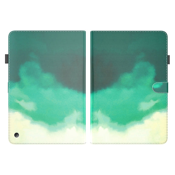 For Amazon Kindle Fire 7 2022 Watercolor Pattern Flip Leather Tablet Case(Cyan Green)