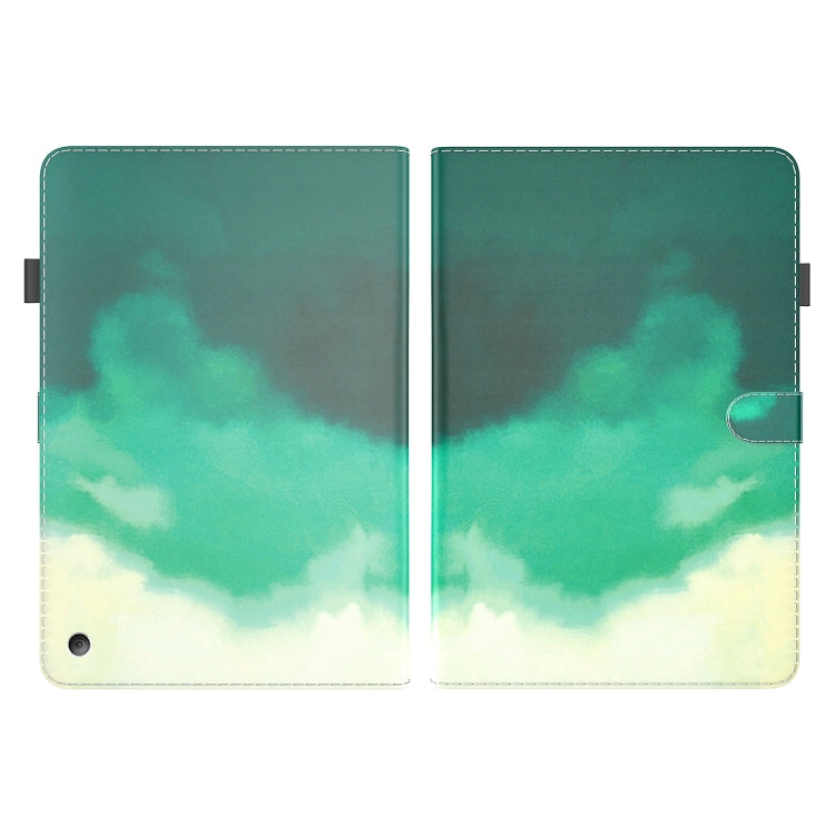 For Amazon Kindle Fire 7 2022 Watercolor Pattern Flip Leather Tablet Case(Cyan Green)