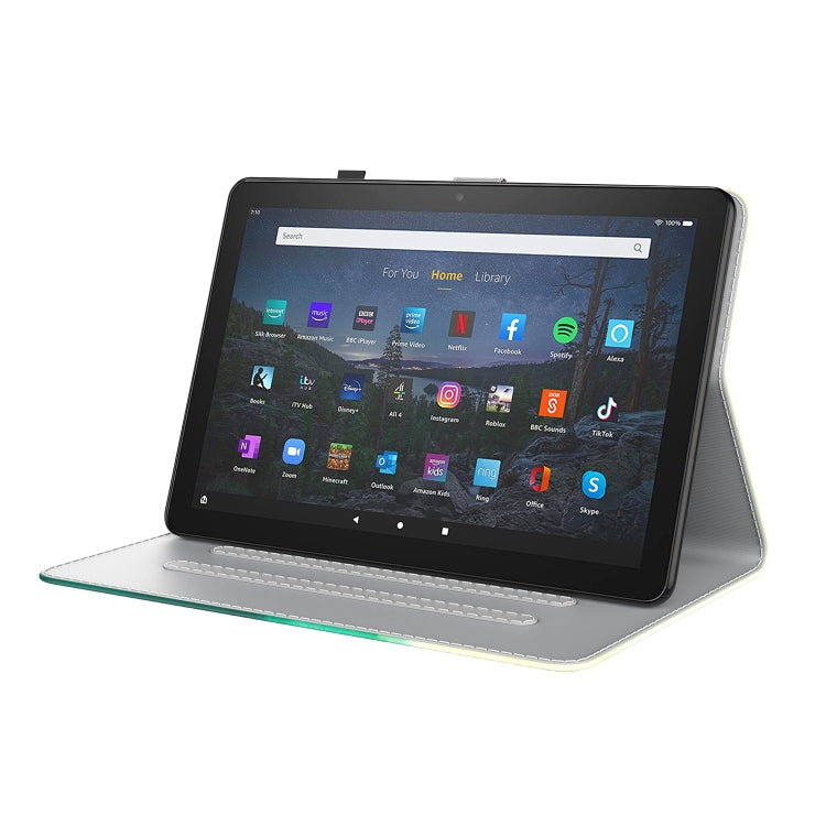 For Amazon Kindle Fire 7 2022 Watercolor Pattern Flip Leather Tablet Case(Cyan Green)