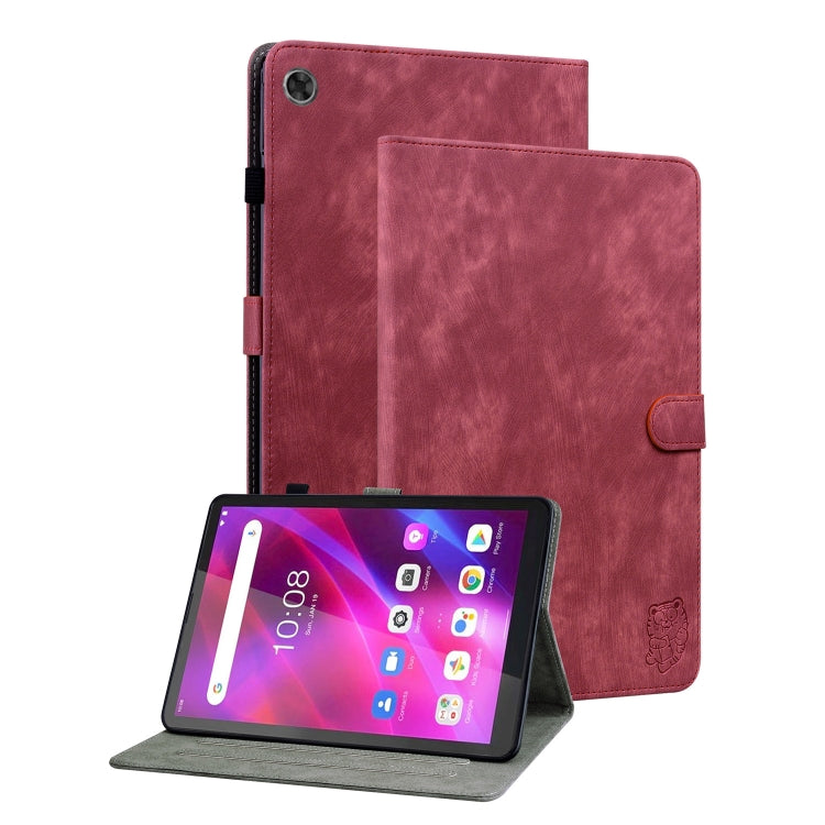 For Lenovo Tab M7 3rd Gen Tiger Pattern Flip Leather Tablet Case(Red)