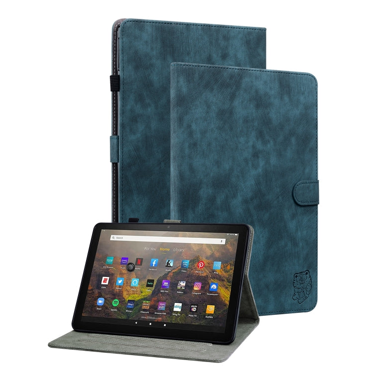 For Amazon Kindle Fire 7 2022 Tiger Pattern Flip Leather Tablet Case(Dark Blue)