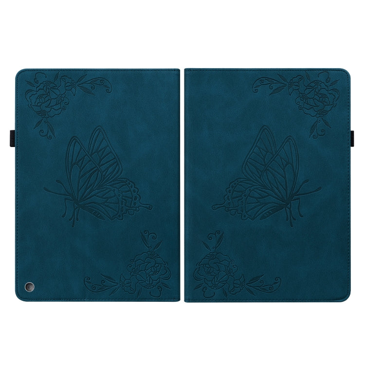 For Amazon Kindle Fire 7 2022 Butterfly Flower Embossed Leather Tablet Case(Blue)