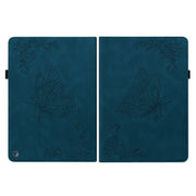 For Amazon Kindle Fire 7 2022 Butterfly Flower Embossed Leather Tablet Case(Blue)