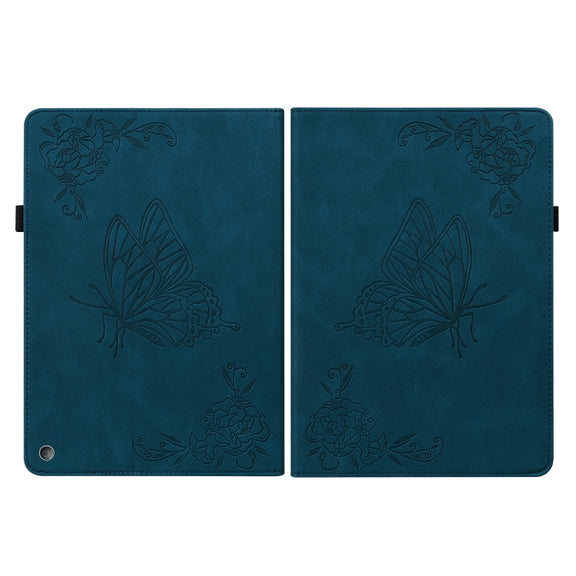 For Amazon Kindle Fire 7 2022 Butterfly Flower Embossed Leather Tablet Case(Blue)