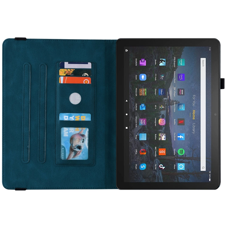 For Amazon Kindle Fire 7 2022 Butterfly Flower Embossed Leather Tablet Case(Blue)