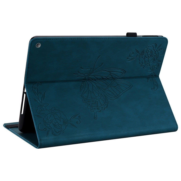 For Amazon Kindle Fire 7 2022 Butterfly Flower Embossed Leather Tablet Case(Blue)