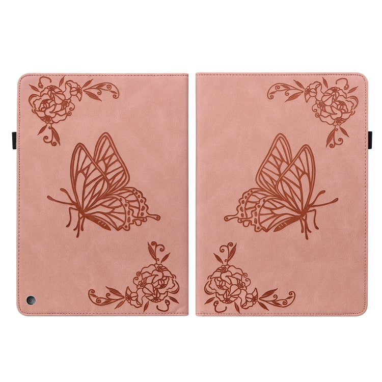 For Amazon Kindle Fire 7 2022 Butterfly Flower Embossed Leather Tablet Case(Rose Gold)