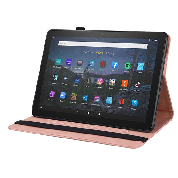 For Amazon Kindle Fire 7 2022 Butterfly Flower Embossed Leather Tablet Case(Rose Gold)