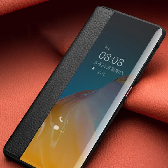 For Huawei P40 QIALINO Litchi Texture Side Window View Leather Phone Case(Black)