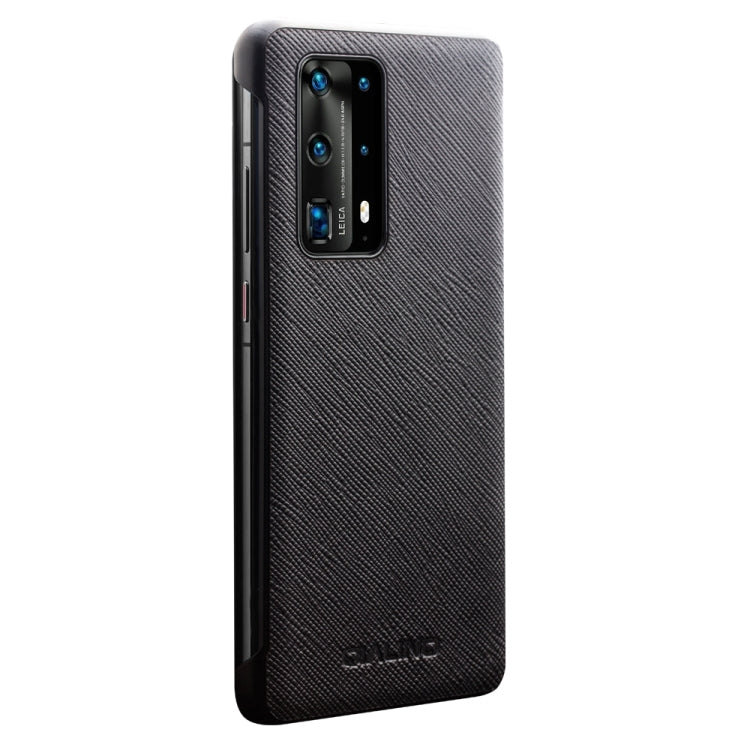 For Huawei P40 Pro QIALINO Puda Texture Side Window View Leather Phone Case(Black)